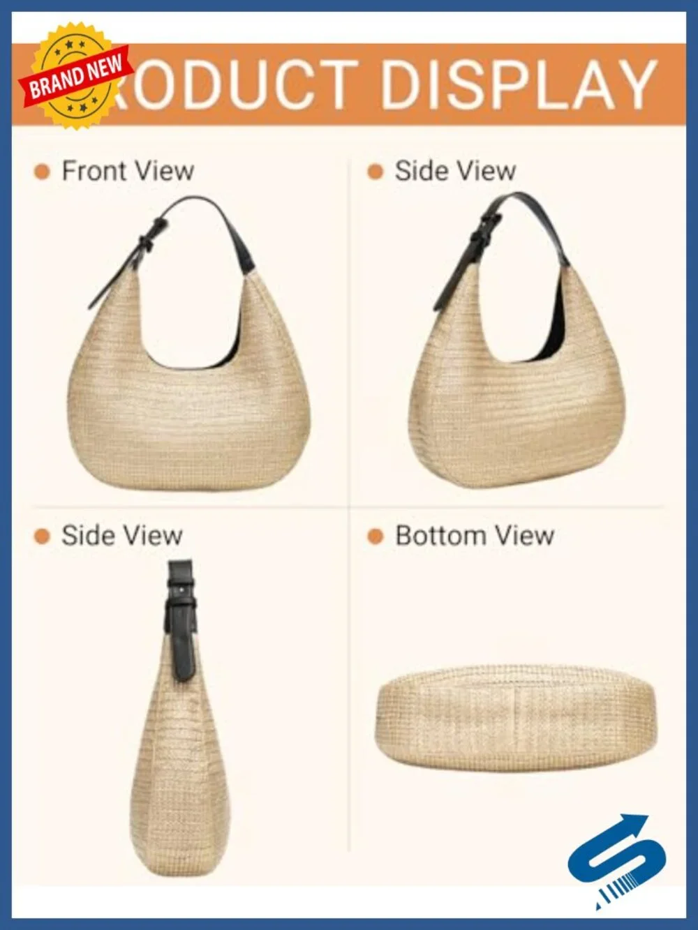 Handwoven Straw Hobo Tote with Pouch, Adjustable Strap